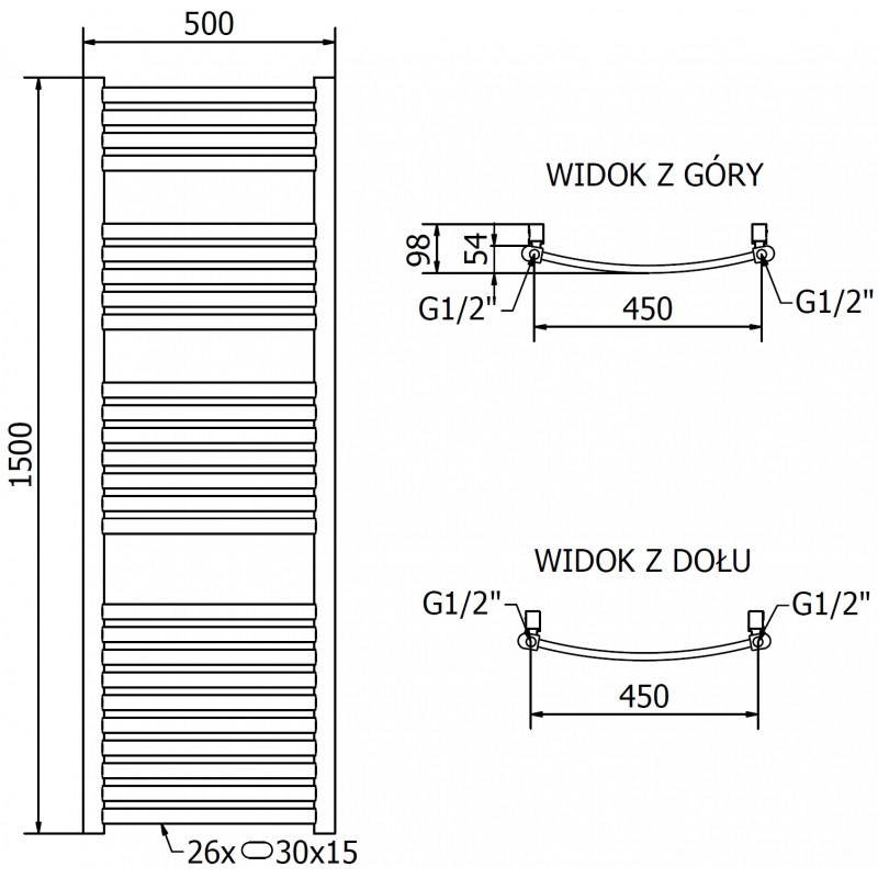 Mexen Helios grzejnik łazienkowy 1500 x 500 mm, 534 W, złoty - W103-1500-500-00-50