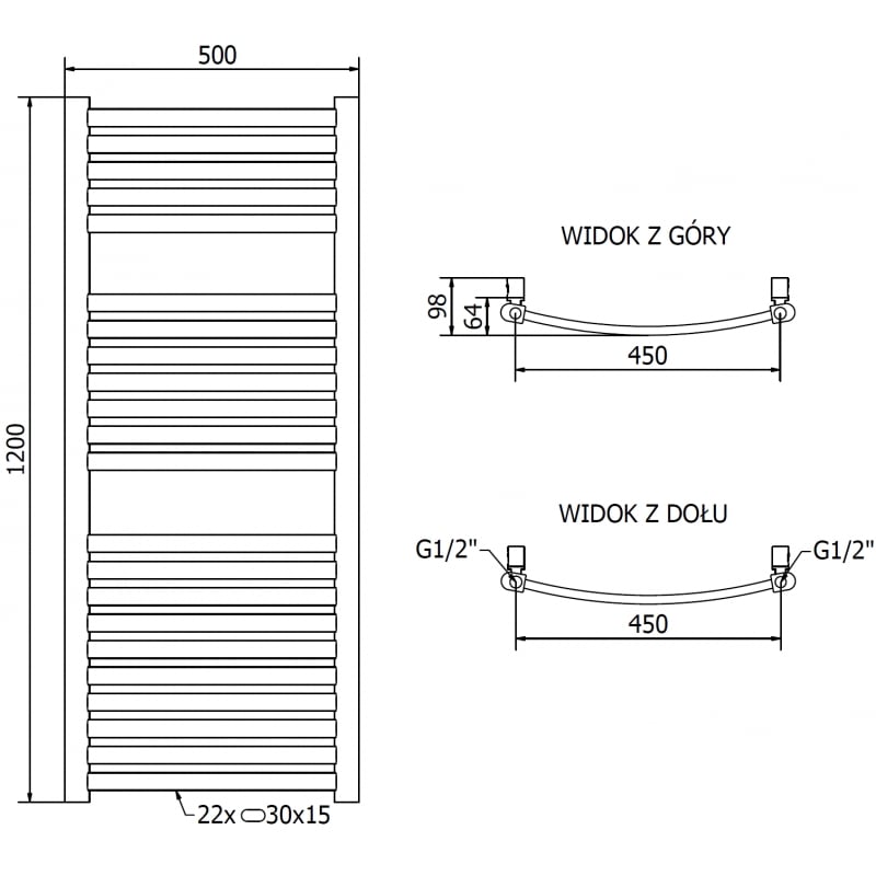 Mexen Helios grzejnik łazienkowy 1200 x 500 mm, 448 W, złoty - W103-1200-500-00-50