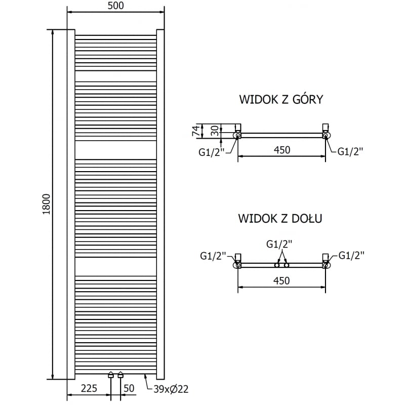 Mexen Mars grzejnik elektryczny 1800 x 500 mm, 600 W, złoty - W110-1800-500-2600-50