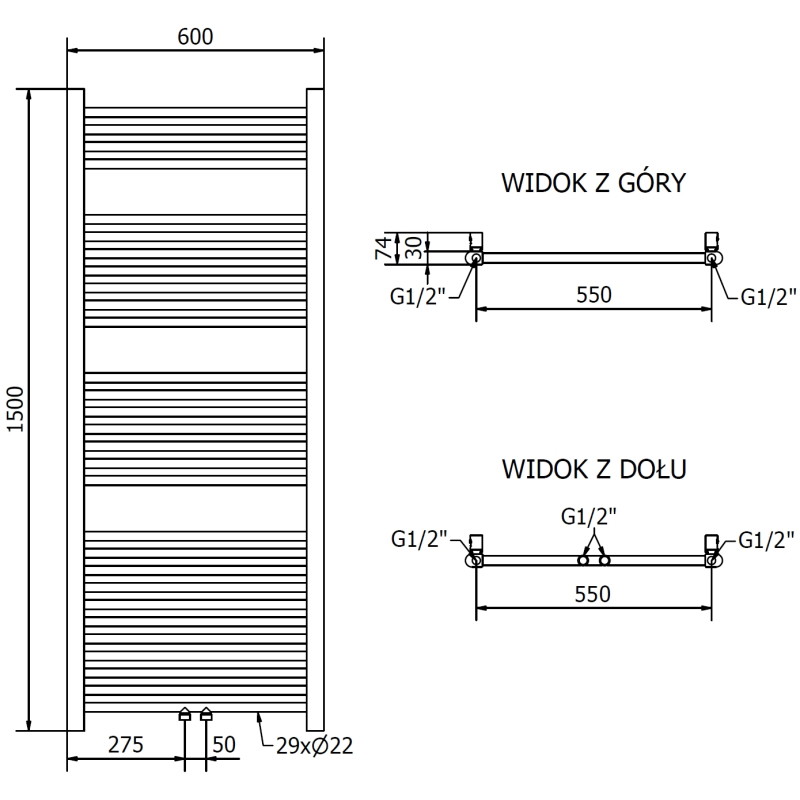 Mexen Mars grzejnik łazienkowy 1500 x 600 mm, 576 W, złoty - W110-1500-600-00-50