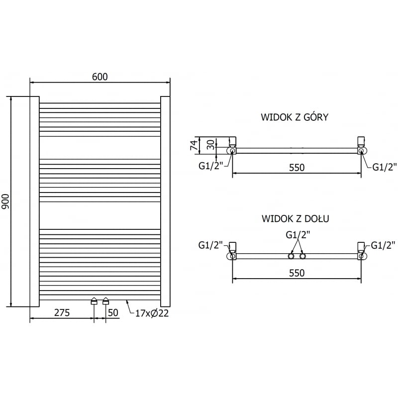 Mexen Mars grzejnik łazienkowy 900 x 600 mm, 340 W, złoty - W110-0900-600-00-50