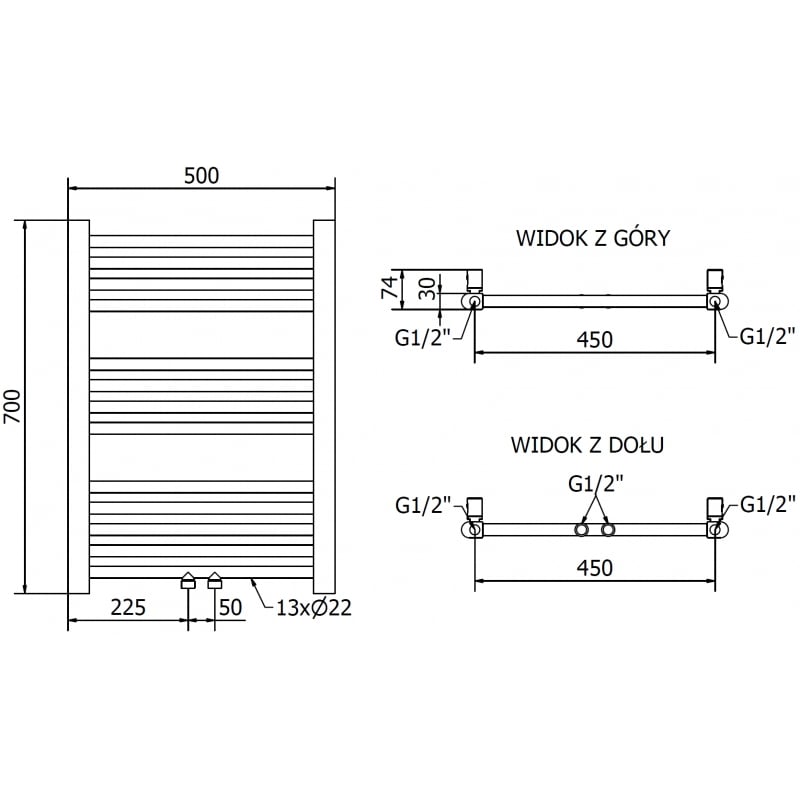 Mexen Mars grzejnik łazienkowy 700 x 500 mm, 224 W, złoty - W110-0700-500-00-50