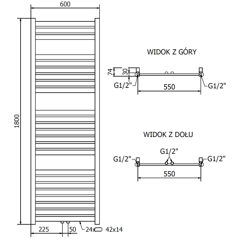 Mexen Uran grzejnik łazienkowy 1800 x 600 mm, 738 W, złoty - W105-1800-600-00-50