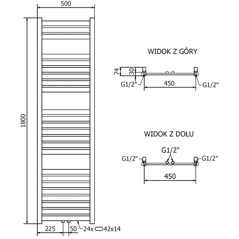 Mexen Uran grzejnik łazienkowy 1800 x 500 mm, 633 W, złoty - W105-1800-500-00-50