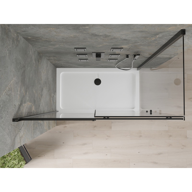 Mexen Omega kabina prysznicowa rozsuwana 140 x 80 cm, transparent, czarna + brodzik Flat, biały - 825-140-080-70-00-4010B