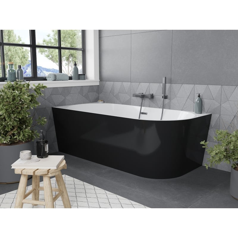 Mexen Mia wanna wolnostojąca narożna lewa 140 x 75 cm, biała/czarna, przelew gun metal - 52691407575L-95