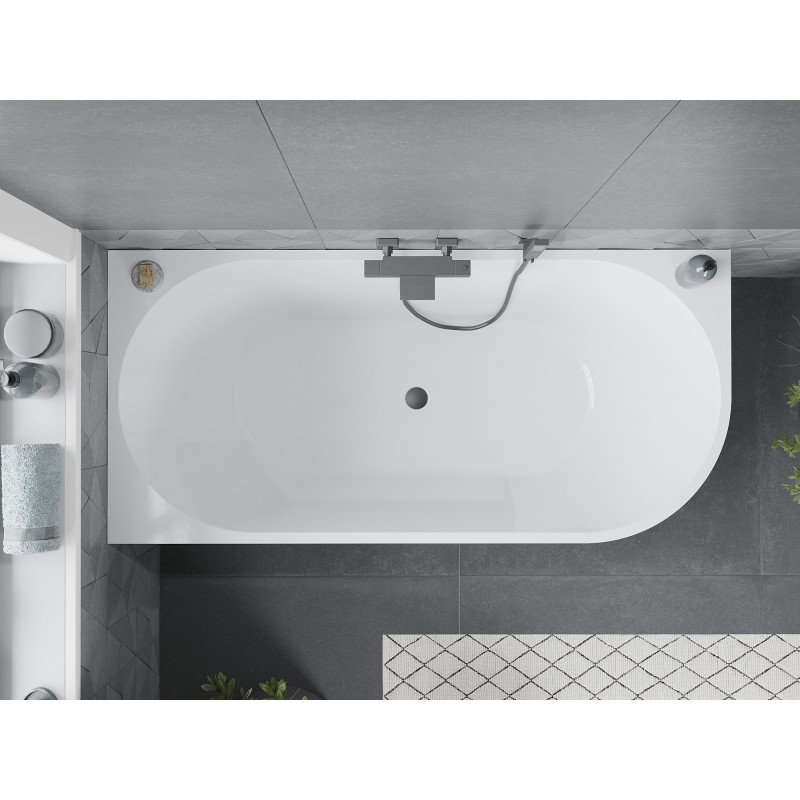 Mexen Mia wanna wolnostojąca narożna lewa 160 x 80 cm, biała/czarna, przelew gun metal - 52691608075L-95