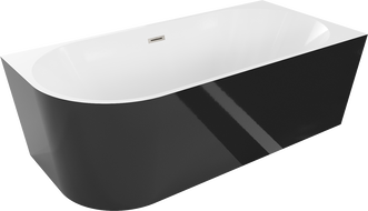 Mexen Mia wanna wolnostojąca narożna prawa 160 x 80 cm, biała/czarna, przelew nikiel szczotkowany - 52691608075P-97