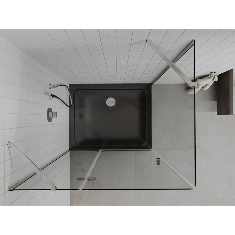 Mexen Roma kabina prysznicowa uchylna 80 x 100 cm, transparent, chrom + brodzik Flat, czarny - 854-080-100-01-00-4070