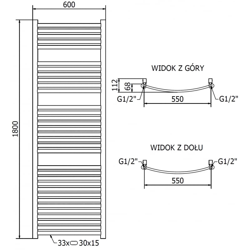 Mexen Helios grzejnik łazienkowy 1800 x 600 mm, 782 W, złoty - W103-1800-600-00-50