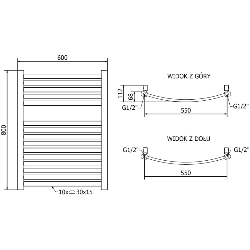 Mexen Helios grzejnik łazienkowy 800 x 600 mm, 354 W, złoty - W103-0800-600-00-50