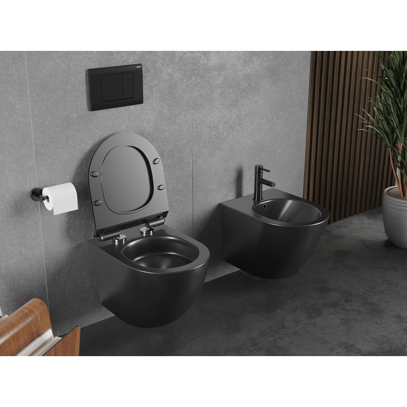 Mexen Lena miska wc Rimless Tornado z deską wolnoopadającą slim, duroplast, czarna mat - 30220185T
