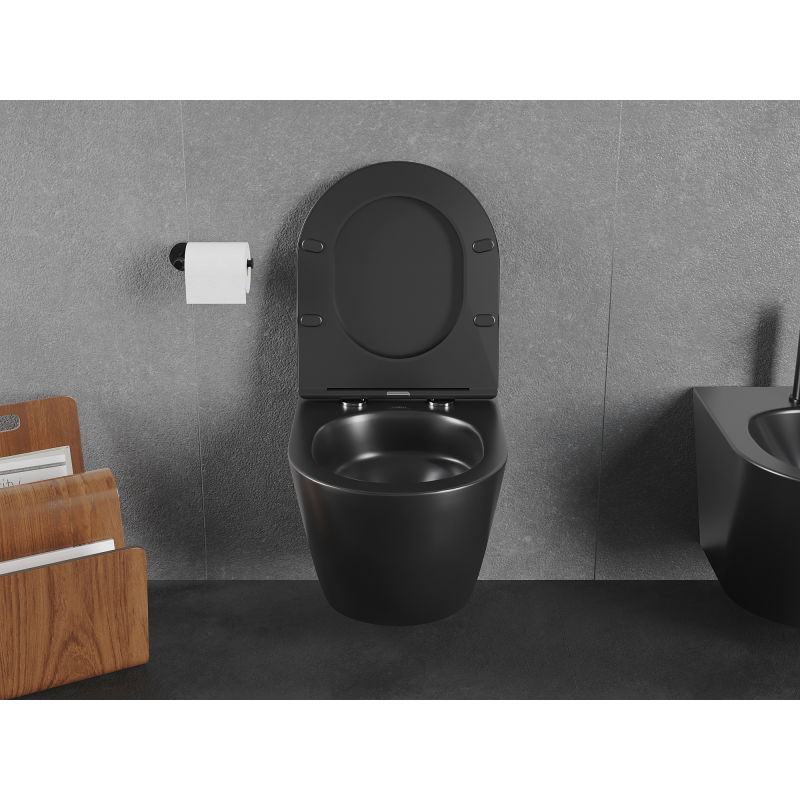 Mexen Lena miska wc Rimless Tornado z deską wolnoopadającą slim, duroplast, czarna mat - 30221085T