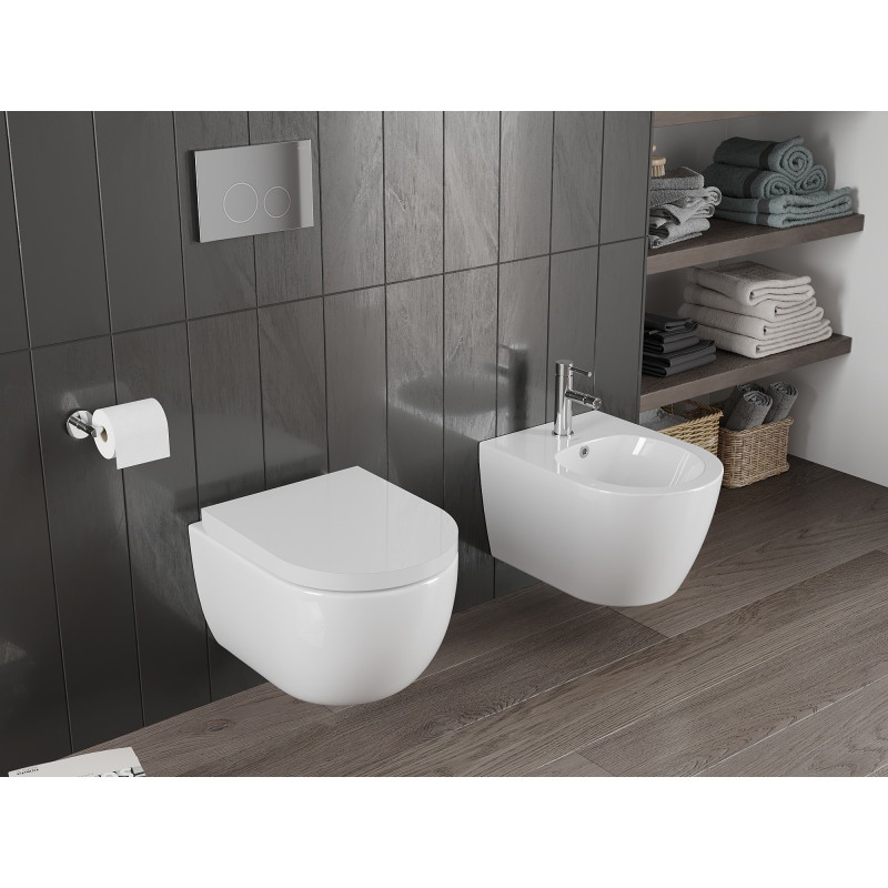 Mexen Carmen miska wc Rimless Tornado z deską wolnoopadającą twarda, duroplast, biała połysk - 30880200T