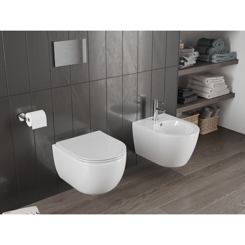 Mexen Carmen miska wc Rimless Tornado z deską wolnoopadającą slim, duroplast, biała połysk - 30880400T