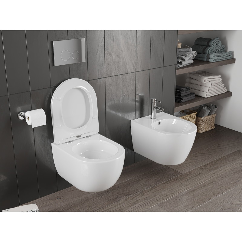 Mexen Carmen miska wc Rimless Tornado z deską wolnoopadającą slim, duroplast, biała połysk - 30880400T