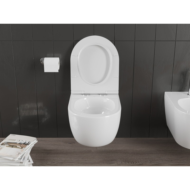 Mexen Carmen miska wc Rimless Tornado z deską wolnoopadającą slim, duroplast, biała połysk - 30880500T