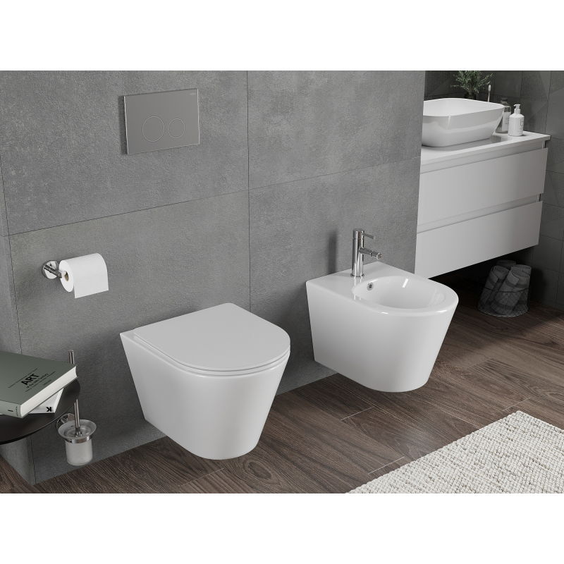 Mexen Rico miska wc Rimless Tornado z deską wolnoopadającą slim, duroplast, biała połysk - 30720300T