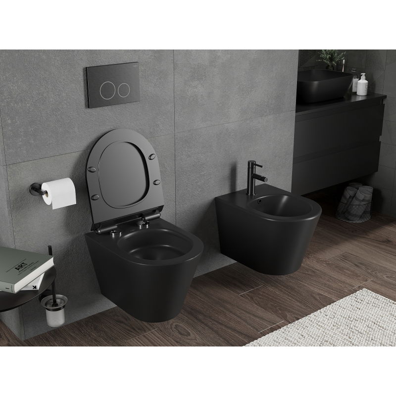 Mexen Rico miska wc Rimless Tornado z deską wolnoopadającą slim, duroplast, czarna mat - 30720185T
