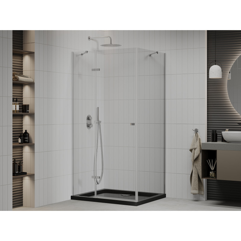 Mexen Roma kabina prysznicowa uchylna 80 x 120 cm, transparent, chrom + brodzik Flat, czarny - 854-080-120-01-00-4070