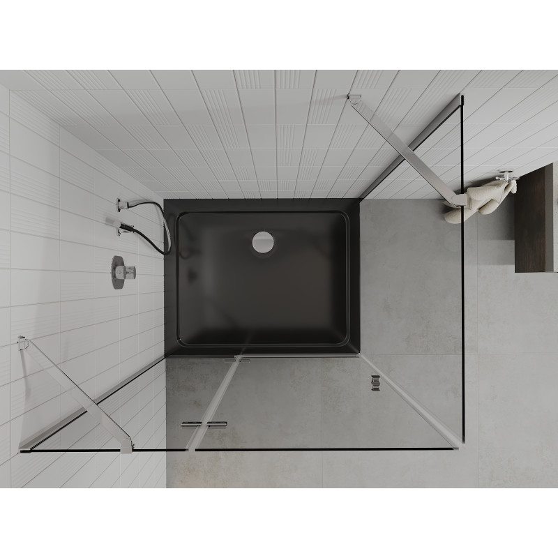 Mexen Roma kabina prysznicowa uchylna 80 x 120 cm, transparent, chrom + brodzik Flat, czarny - 854-080-120-01-00-4070