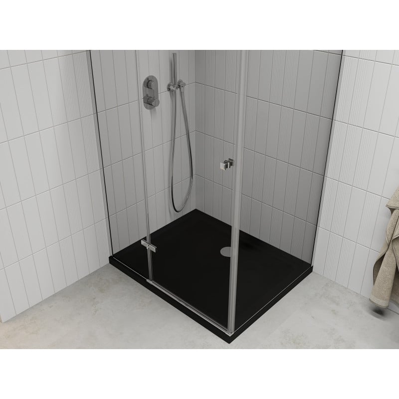 Mexen Roma kabina prysznicowa uchylna 80 x 120 cm, transparent, chrom + brodzik Flat, czarny - 854-080-120-01-00-4070