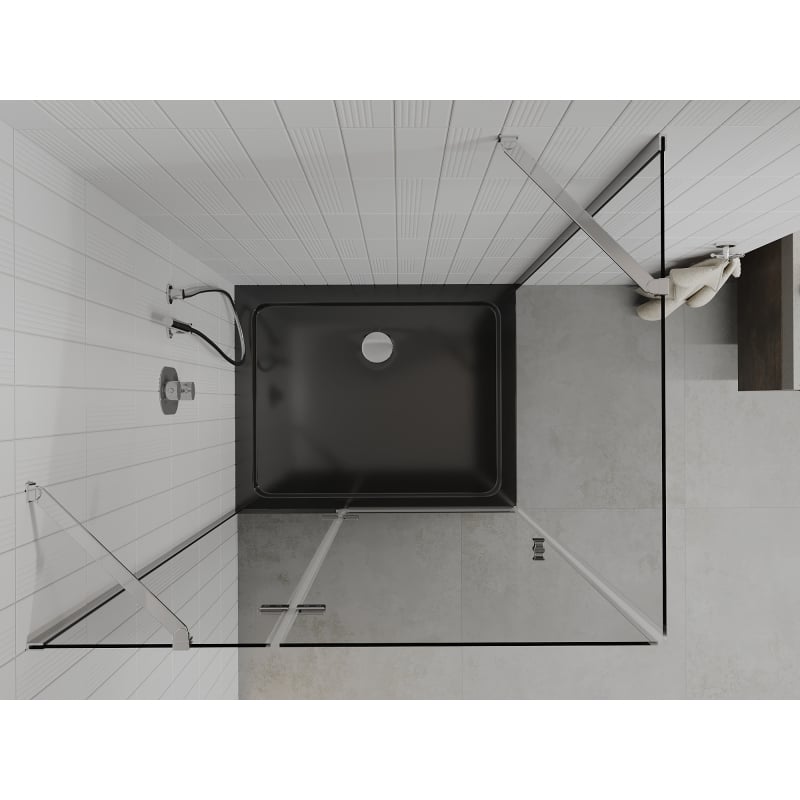 Mexen Roma kabina prysznicowa uchylna 90 x 100 cm, transparent, chrom + brodzik Flat, czarny - 854-090-100-01-00-4070