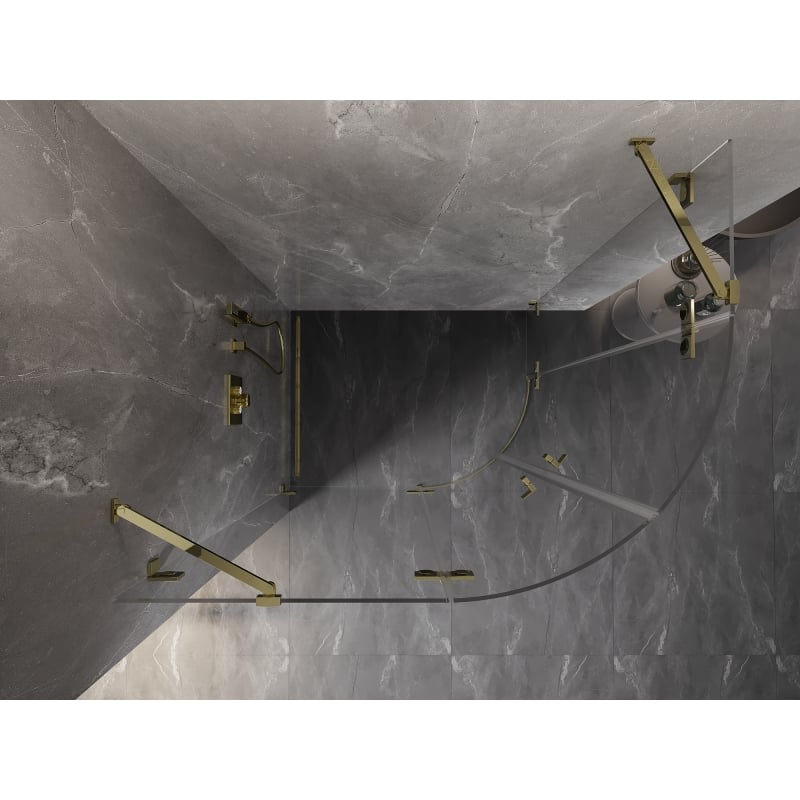 Mexen Lunar kabina prysznicowa półokrągła uchylna lewa 100 x 90 cm, transparent, złota - 833-100L-090P-50-00