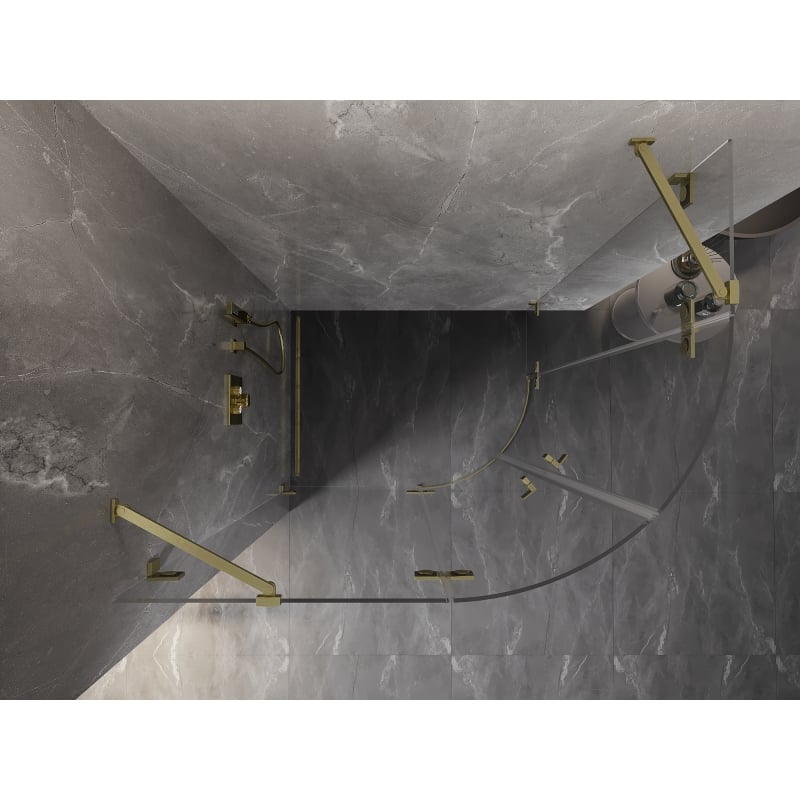 Mexen Lunar kabina prysznicowa półokrągła uchylna lewa 100 x 90 cm, transparent, złota szczotkowana - 833-100L-090P-55-00