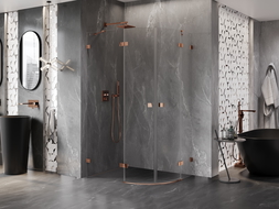 Mexen Lunar kabina prysznicowa półokrągła uchylna lewa 80 x 70 cm, transparent, różowe złoto - 833-080L-070P-60-00