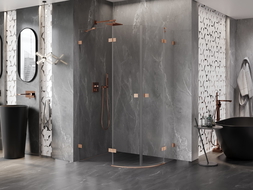 Mexen Lunar kabina prysznicowa półokrągła uchylna lewa 80 x 70 cm, transparent, miedź szczotkowana - 833-080L-070P-65-00