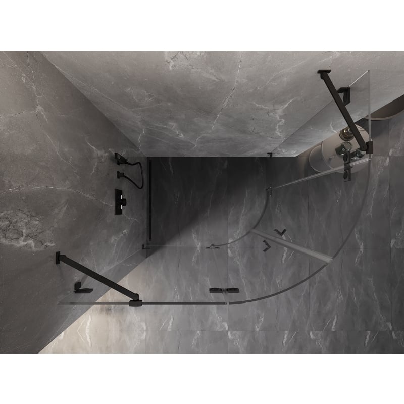 Mexen Lunar kabina prysznicowa półokrągła uchylna lewa 90 x 70 cm, transparent, czarna - 833-090L-070P-70-00