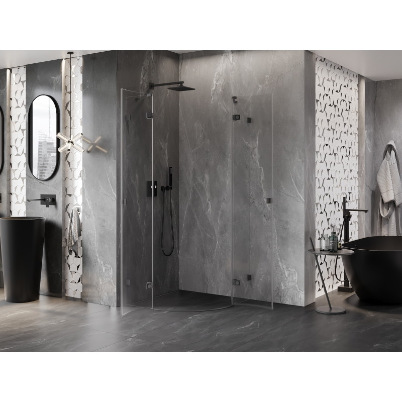 Mexen Lunar kabina prysznicowa półokrągła uchylna 90 x 90 cm, transparent, gun metal - 833-090L-090P-95-00