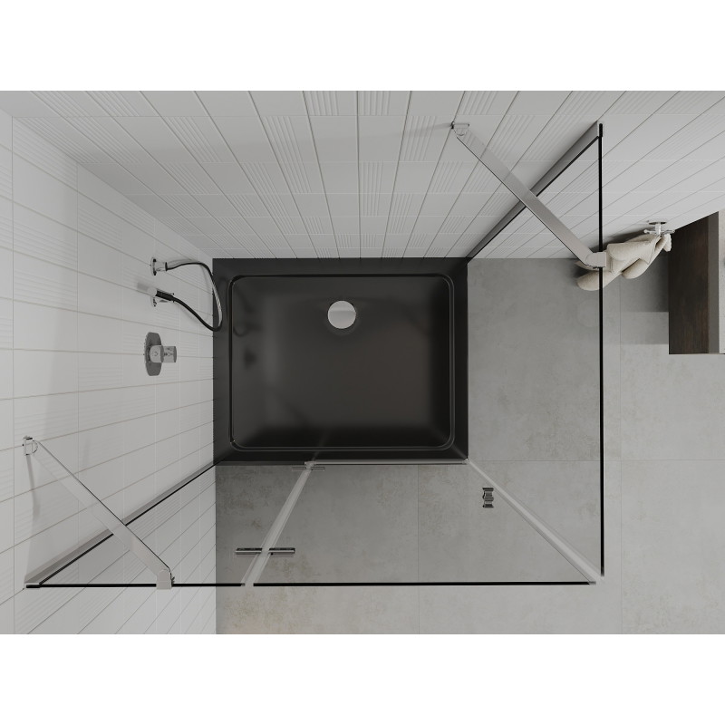 Mexen Roma kabina prysznicowa uchylna 120 x 90 cm, transparent, chrom + brodzik Flat, czarny - 854-120-090-01-00-4070