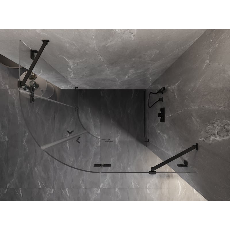 Mexen Lunar kabina prysznicowa półokrągła uchylna prawa 90 x 80 cm, transparent, czarna - 833-090P-080L-70-00