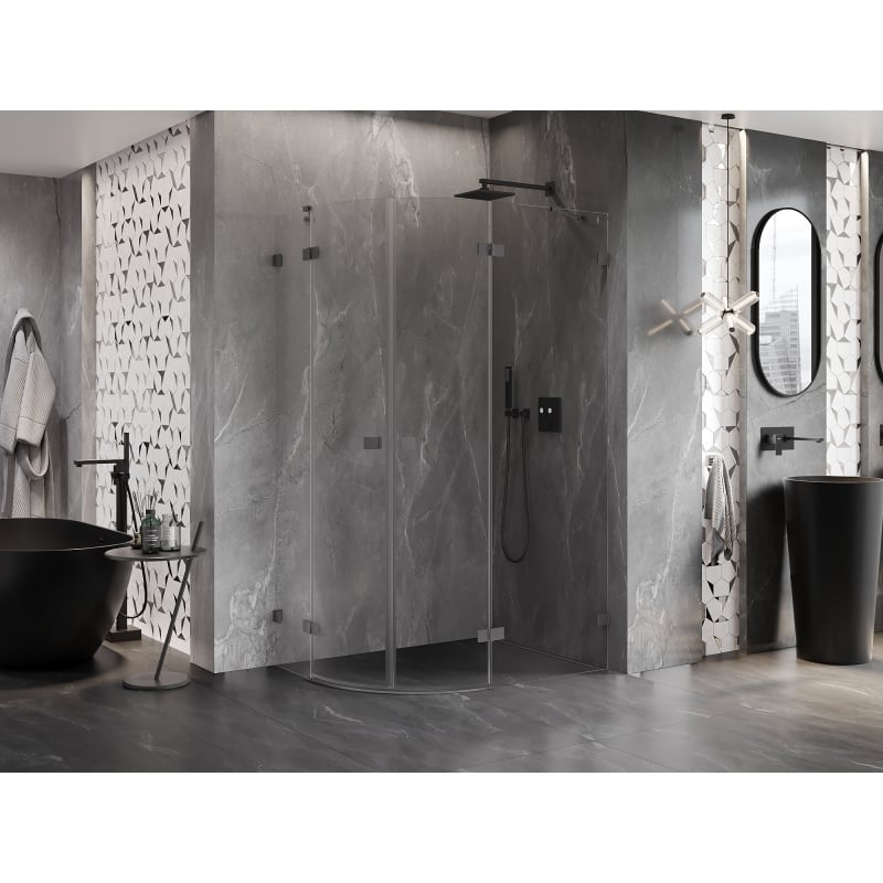 Mexen Lunar kabina prysznicowa półokrągła uchylna prawa 90 x 70 cm, transparent, gun metal - 833-090P-070L-95-00