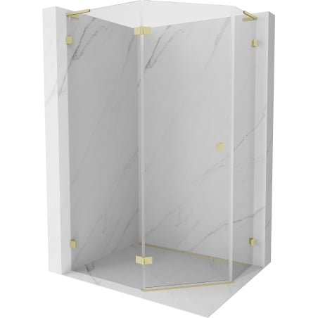Mexen Lunar L kabina prysznicowa pięciokątna uchylna lewa 100 x 80 cm, transparent, złota szczotkowana - 831L-100L-080P-55-00-L