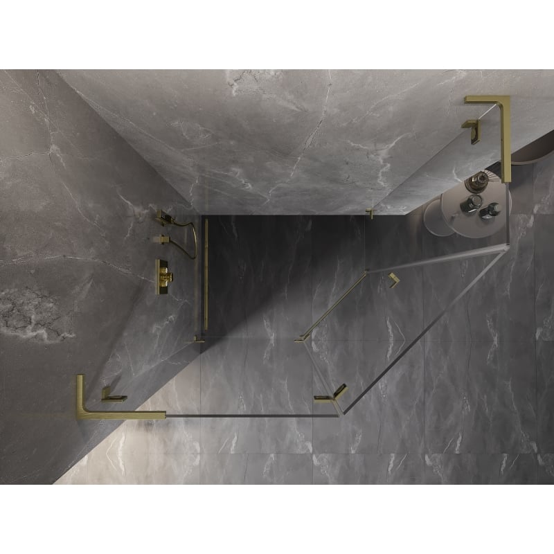 Mexen Lunar L kabina prysznicowa pięciokątna uchylna lewa 100 x 90 cm, transparent, złota szczotkowana - 831L-100L-090P-55-00-L