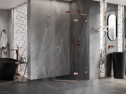 Mexen Lunar L kabina prysznicowa pięciokątna uchylna prawa 80 x 80 cm, transparent, miedź szczotkowana - 831L-080P-080L-65-00-P