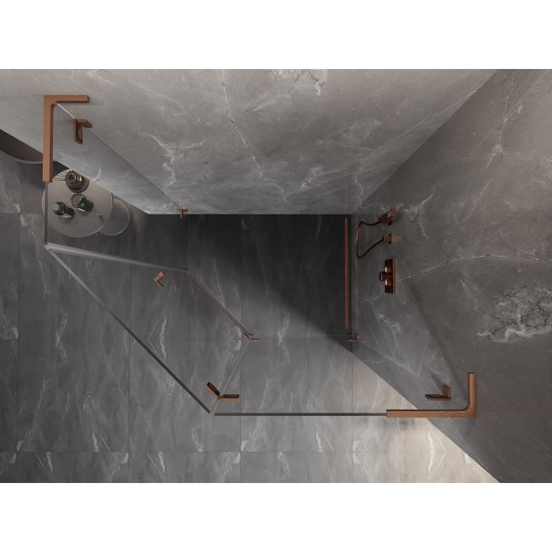 Mexen Lunar L kabina prysznicowa pięciokątna uchylna prawa 90 x 80 cm, transparent, miedź szczotkowana - 831L-090P-080L-65-00-P