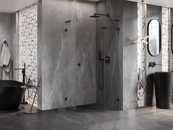 Mexen Lunar L kabina prysznicowa pięciokątna uchylna prawa 80 x 80 cm, transparent, czarna - 831L-080P-080L-70-00-P