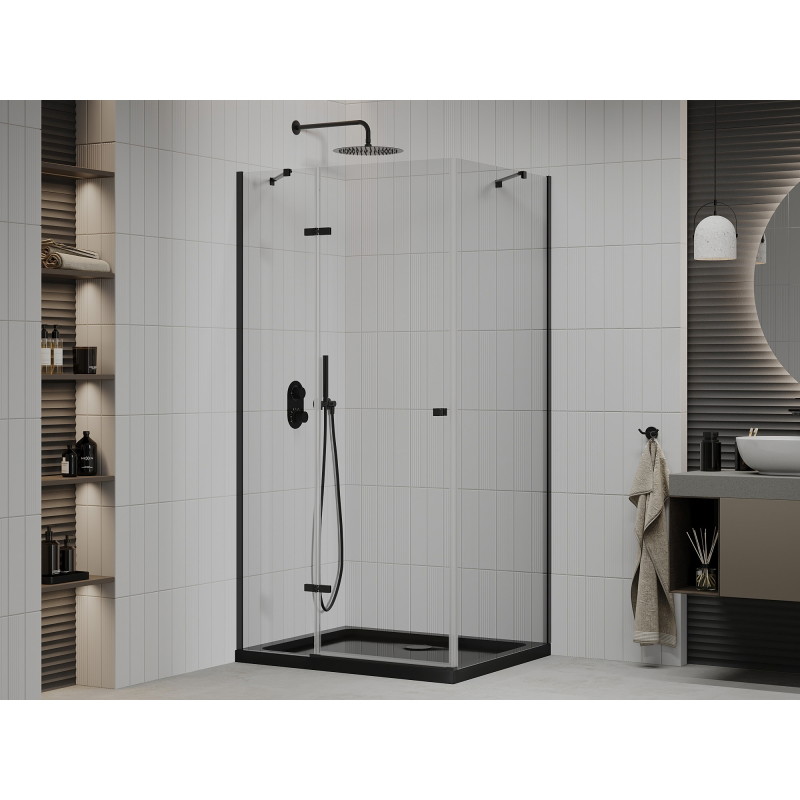 Mexen Roma kabina prysznicowa uchylna 100 x 80 cm, transparent, czarna + brodzik Flat, czarny - 854-100-080-70-00-4070B