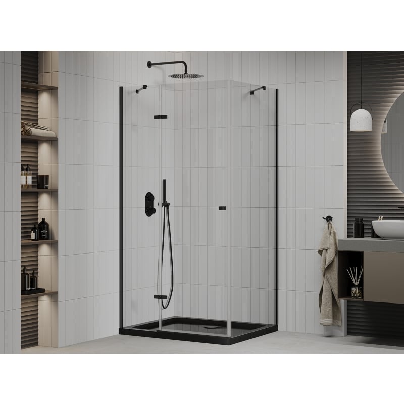 Mexen Roma kabina prysznicowa uchylna 120 x 80 cm, transparent, czarna + brodzik Flat, czarny - 854-120-080-70-00-4070B