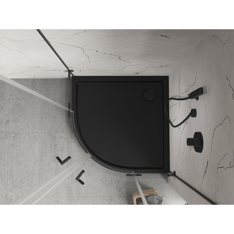 Mexen Flow+ brodzik półokrągły 90 x 90 cm, czarny mat - 46Q709090H