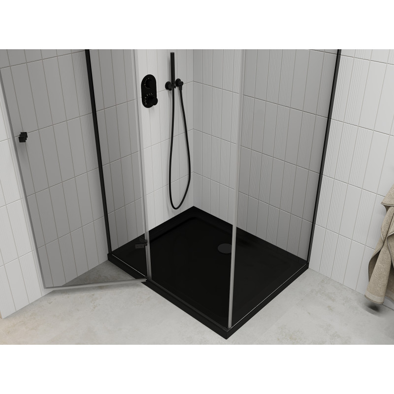 Mexen Roma kabina prysznicowa uchylna 120 x 90 cm, transparent, czarna + brodzik Flat, czarny - 854-120-090-70-00-4070B