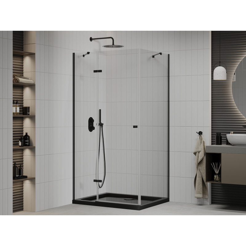 Mexen Roma kabina prysznicowa uchylna 120 x 90 cm, transparent, czarna + brodzik Flat, czarny - 854-120-090-70-00-4070B