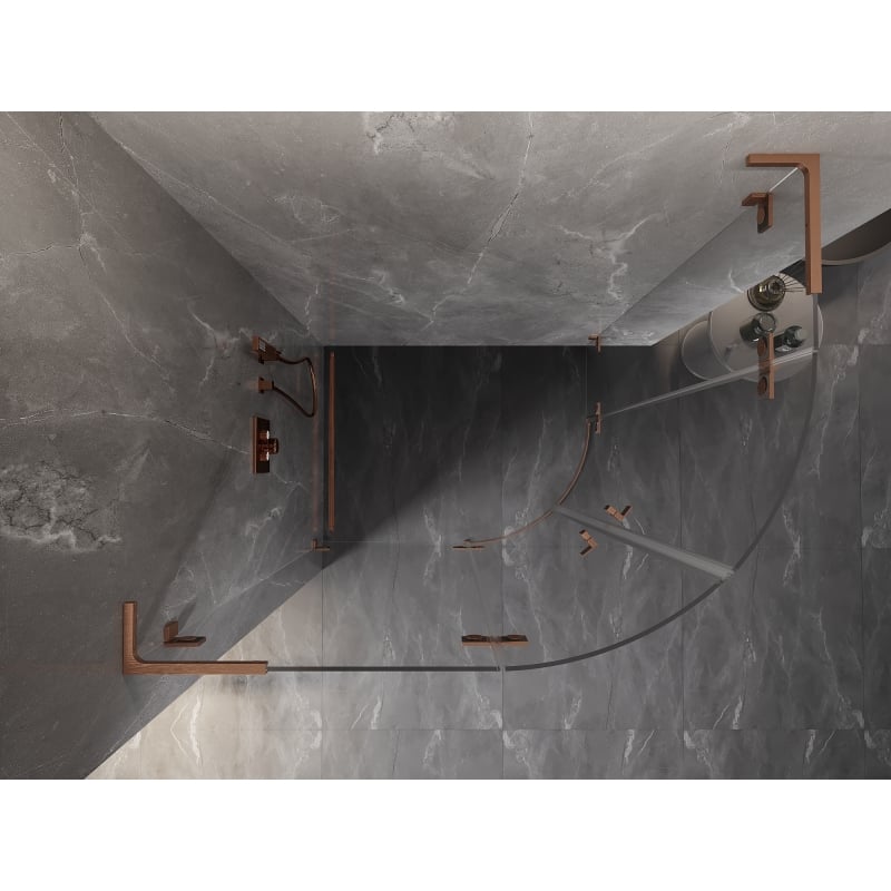 Mexen Lunar L kabina prysznicowa półokrągła uchylna lewa 100 x 90 cm, transparent, miedź szczotkowana - 833L-100L-090P-65-00
