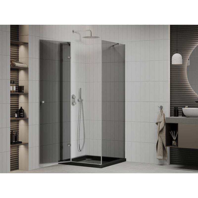 Mexen Roma kabina prysznicowa uchylna 80 x 80 cm, grafit, chrom + brodzik Flat, czarny - 854-080-080-01-40-4070