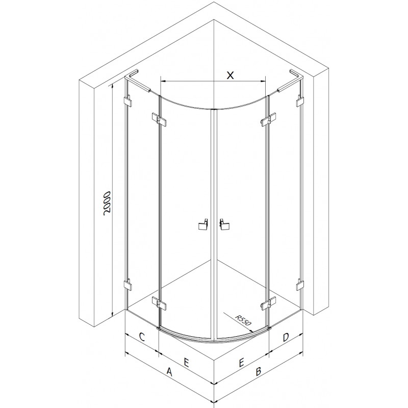 Mexen Lunar L kabina prysznicowa półokrągła uchylna lewa 100 x 90 cm, transparent, czarna - 833L-100L-090P-70-00