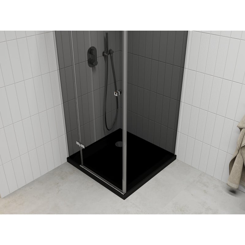 Mexen Roma kabina prysznicowa uchylna 90 x 90 cm, grafit, chrom + brodzik Flat, czarny - 854-090-090-01-40-4070